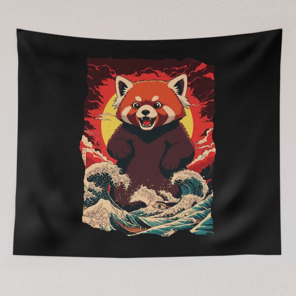 Item preview, Red Panda Japanese Wave Ukiyo-e Style Animal Illustration designed and sold by JEFDodsonArt.