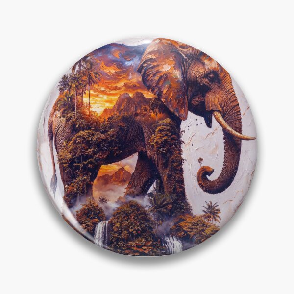 Item preview, Textured Impasto Elephant Painting Encompassing a Wild Jungle Sunrise Over Abstract Gold Marble designed and sold by ARTCREATESHOP.