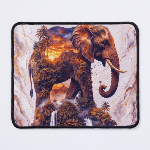 Item preview, Textured Impasto Elephant Painting Encompassing a Wild Jungle Sunrise Over Abstract Gold Marble designed and sold by ARTCREATESHOP.