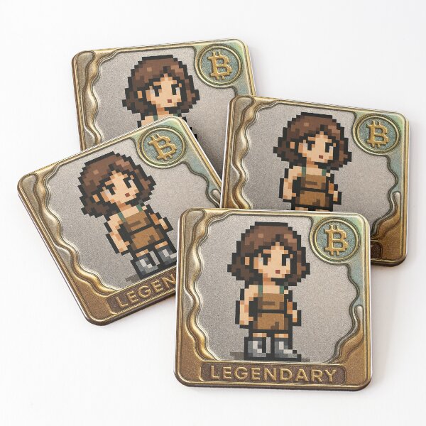 Item preview, A pixelated character on a legendary bitcoin badge on transparent background designed and sold by Creative88Art.