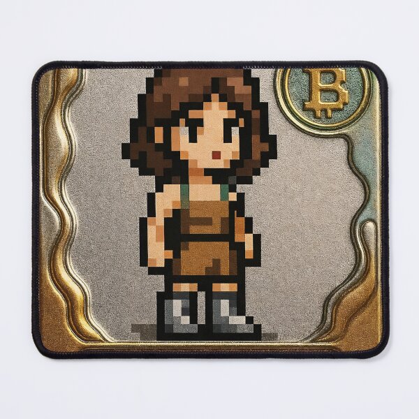 Item preview, A pixelated character on a legendary bitcoin badge on transparent background designed and sold by Creative88Art.