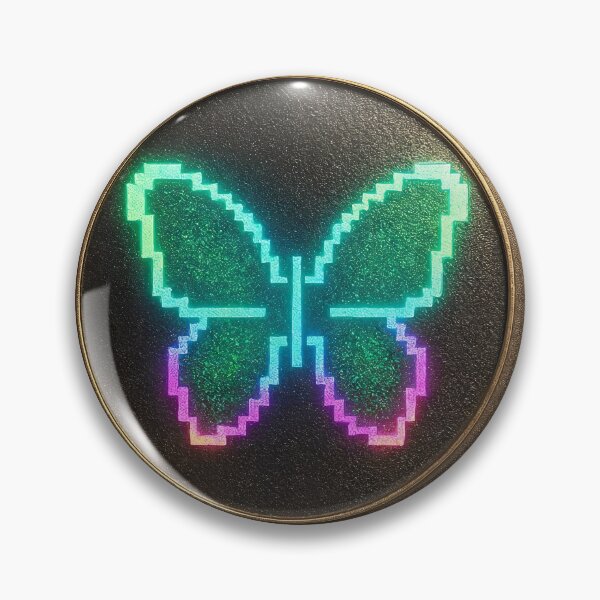 Item preview, A pixelated butterfly on a gold coin with a black background on transparent background designed and sold by Creative88Art.