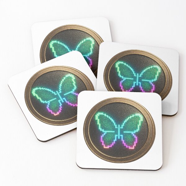 Item preview, A pixelated butterfly on a gold coin with a black background on transparent background designed and sold by Creative88Art.