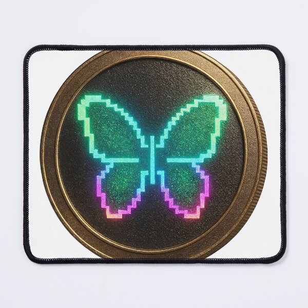 Item preview, A pixelated butterfly on a gold coin with a black background on transparent background designed and sold by Creative88Art.