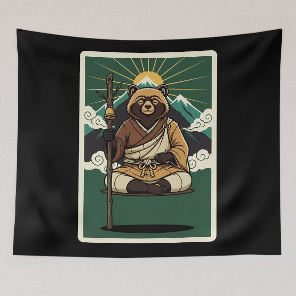 Item preview, Zen Bear Monk Japanese Mountain Meditation Illustration designed and sold by JordynLadukeg65.