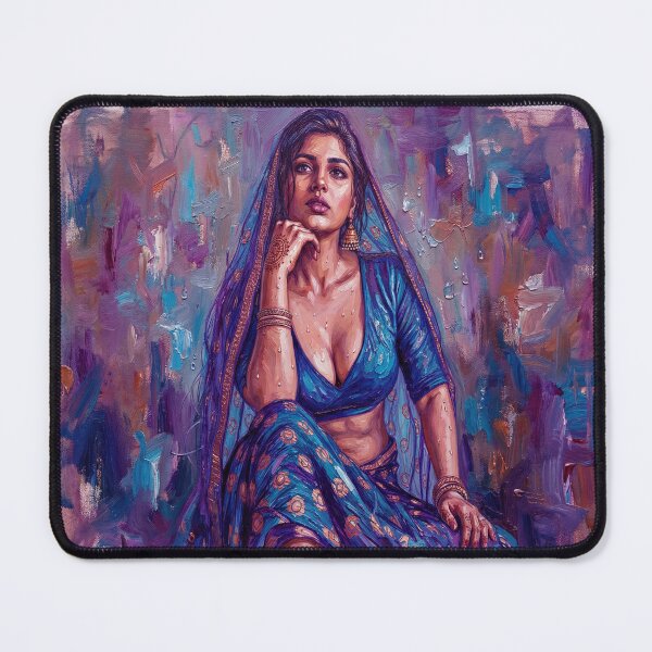 Item preview, Ethereal Asian Beauty in Traditional Blue Garments Fine Art Portrait Painting designed and sold by ARTCREATESHOP.