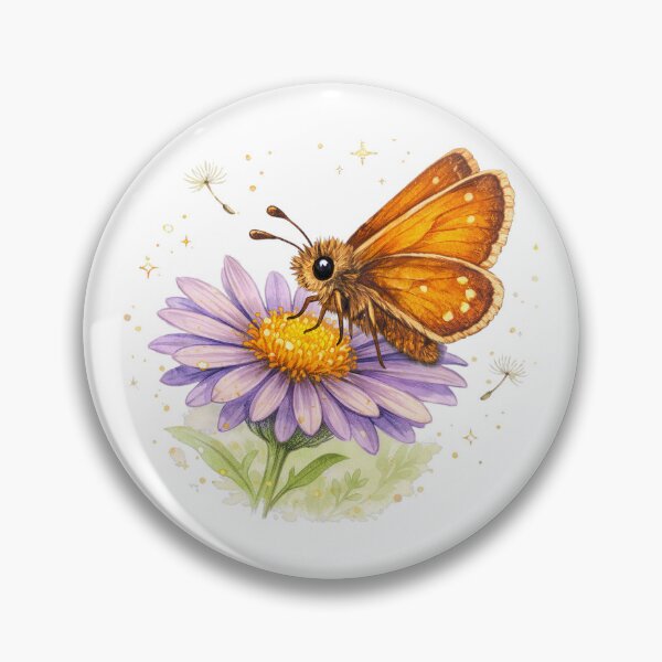 Item preview, Woodland Skipper Butterfly on Douglas Aster – Pacific Northwest Wildflower Pollinator Illustration designed and sold by Zee's Whimsical Wonders.