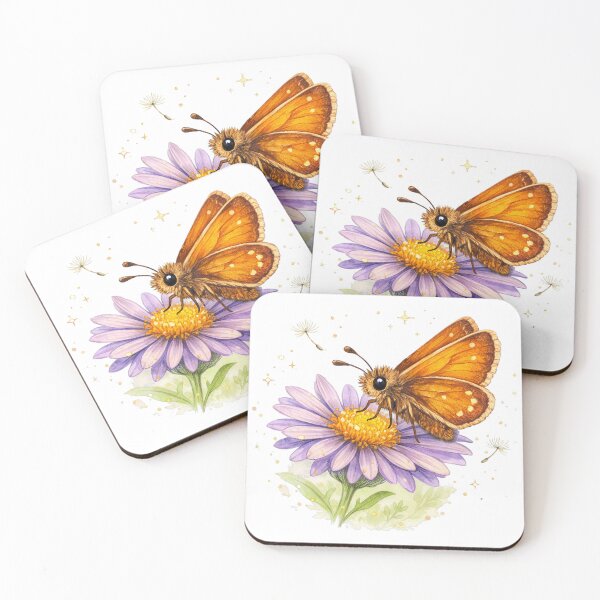 Item preview, Woodland Skipper Butterfly on Douglas Aster – Pacific Northwest Wildflower Pollinator Illustration designed and sold by Zee's Whimsical Wonders.