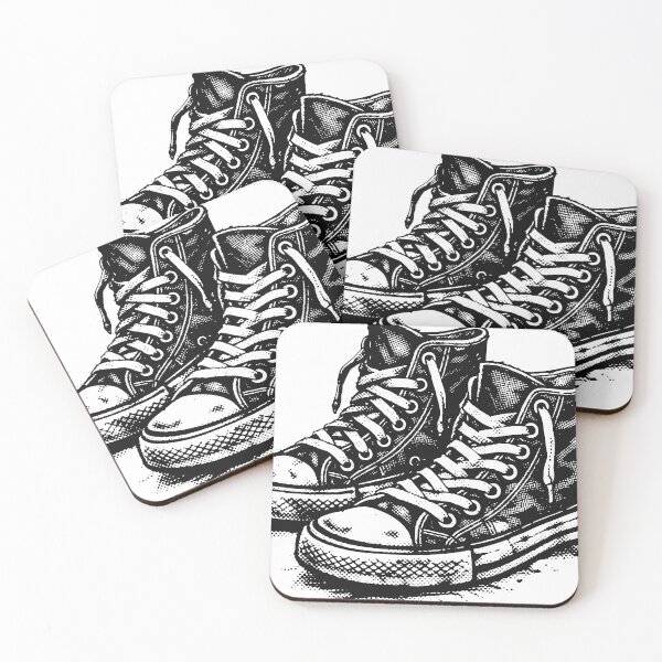 Item preview, A pair of worn canvas sneakers illustrated in grunge ink style. The distressed textures and bold brush strokes give the design a strong urban streetwear aesthetic designed and sold by Dejbar.