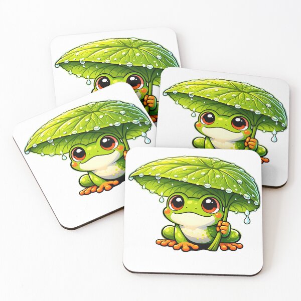 Item preview, Cute Tree Frog Holding Leaf Umbrella In Rain designed and sold by WhoopWhoopCo.