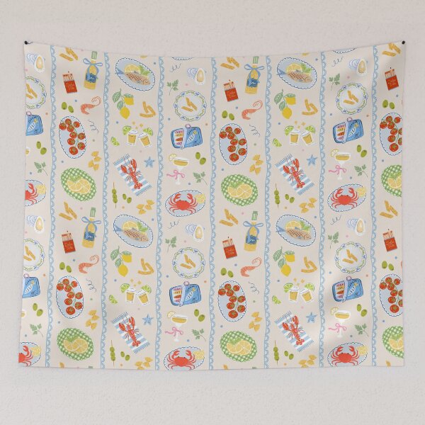 Item preview, Mediterranean Food Seamless Pattern, Italian Cuisine Digital Paper, Seafood Pasta Lemon Pattern, Coastal Kitchen Illustration Pattern, Italian Food Fabric Design La Dolce Vita designed and sold by FRH Design ⭐⭐⭐⭐⭐.