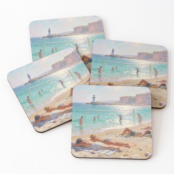 Item preview, Colorful Beach Life Wall Art, Impressionist Ocean View with People and Seaside Buildings designed and sold by BlareBlare.