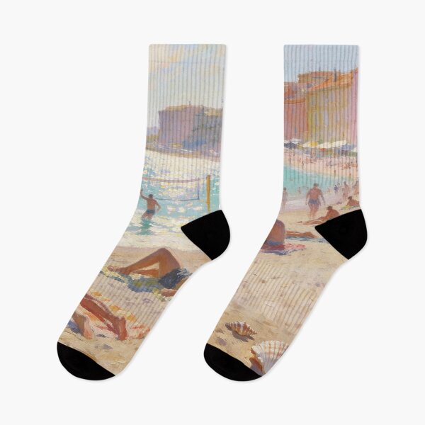 Item preview, Colorful Beach Life Wall Art, Impressionist Ocean View with People and Seaside Buildings designed and sold by BlareBlare.