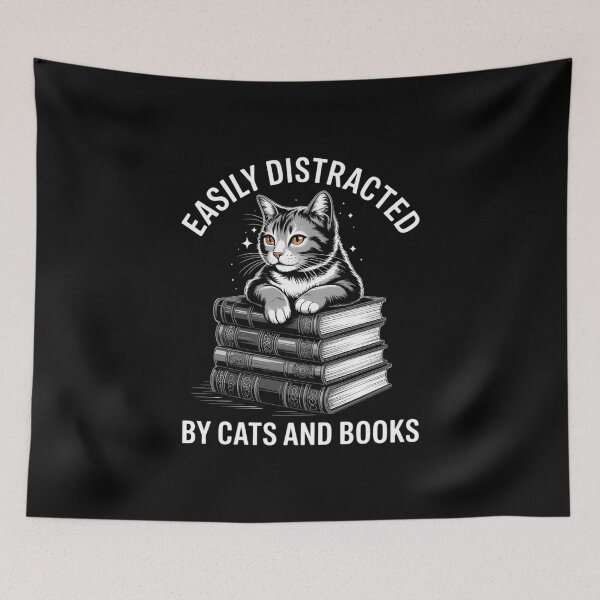 Item preview, Easily Distracted by Cats and Books Book Reading Lovers designed and sold by IdunayaStore.