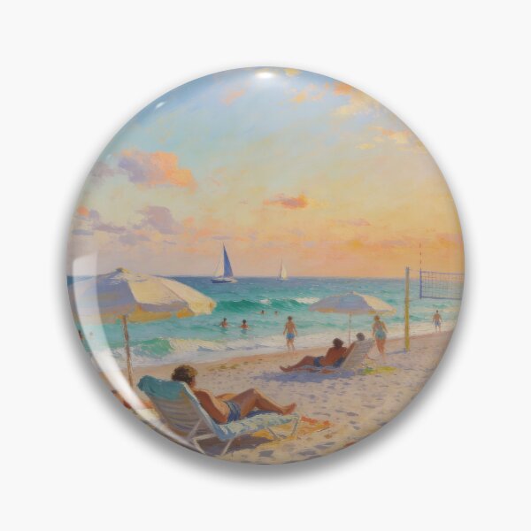 Artikelvorschau, Vibrant Beach Day Artwork, People Playing, Drinking & Sunbathing in Impressionism Style entworfen und verkauft von BlareBlare.