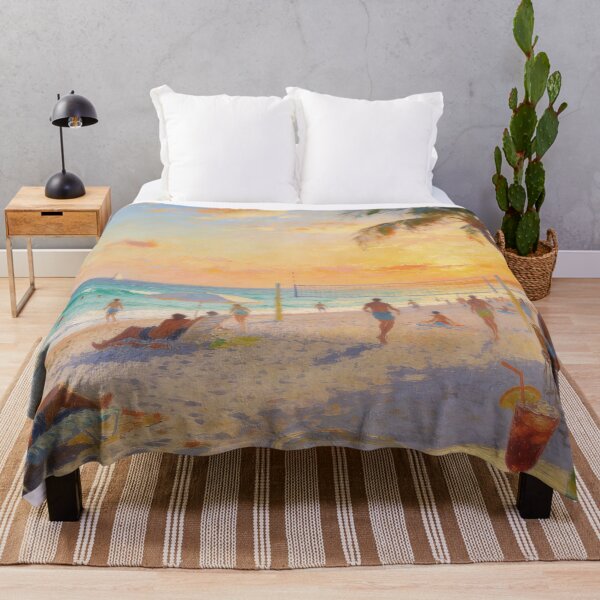 Item preview, Vibrant Beach Day Artwork, People Playing, Drinking & Sunbathing in Impressionism Style designed and sold by BlareBlare.