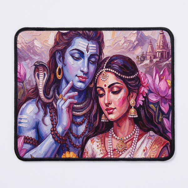 Item preview, Majestic Lord Shiva and Parvati in the Himalayas Floral Canvas Wall Art for Indian Decor designed and sold by ARTCREATESHOP.