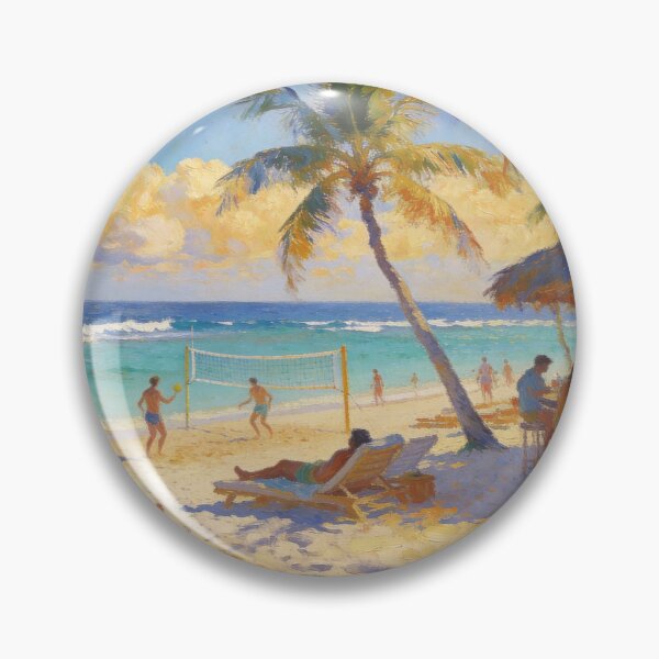 Item preview, Joyful Summer Beach Scene, Impressionist Coastal Landscape with Relaxing Crowd designed and sold by BlareBlare.