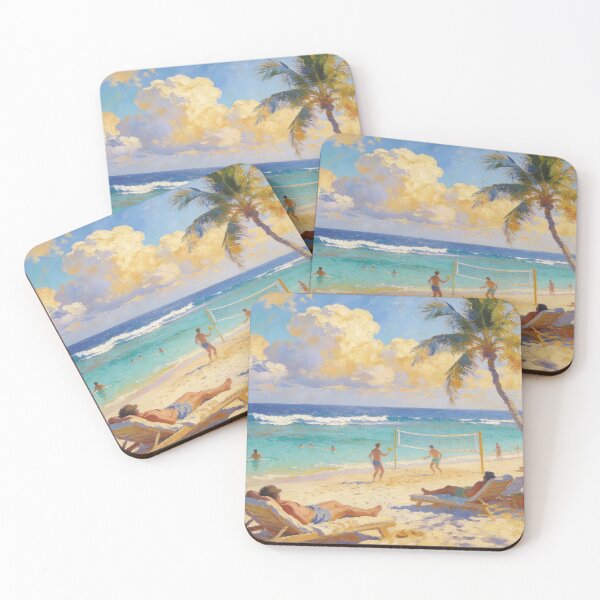 Item preview, Joyful Summer Beach Scene, Impressionist Coastal Landscape with Relaxing Crowd designed and sold by BlareBlare.