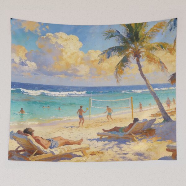 Item preview, Joyful Summer Beach Scene, Impressionist Coastal Landscape with Relaxing Crowd designed and sold by BlareBlare.