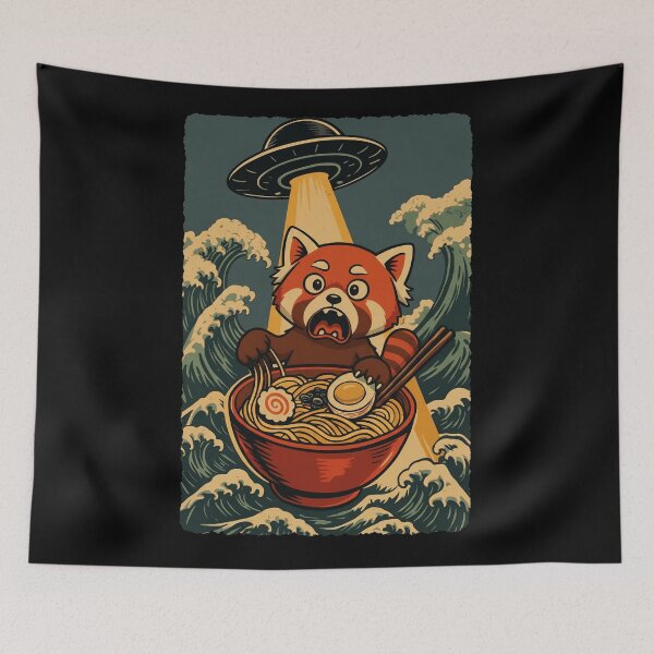 Item preview, UFO Abducting Ramen Red Panda Funny Noodle Design designed and sold by JEFDodsonArt.