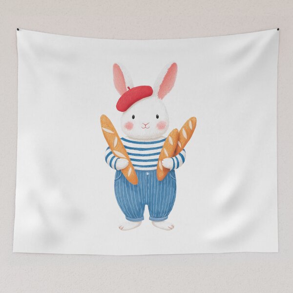 Item preview, Kawaii French Bunny with Baguette Cute Paris Style Illustration designed and sold by BobaBunny76.