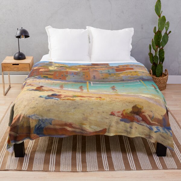 Item preview, Beautiful Coastal Beach Painting, Lively Seaside Crowd & Architecture Landscape Art designed and sold by BlareBlare.
