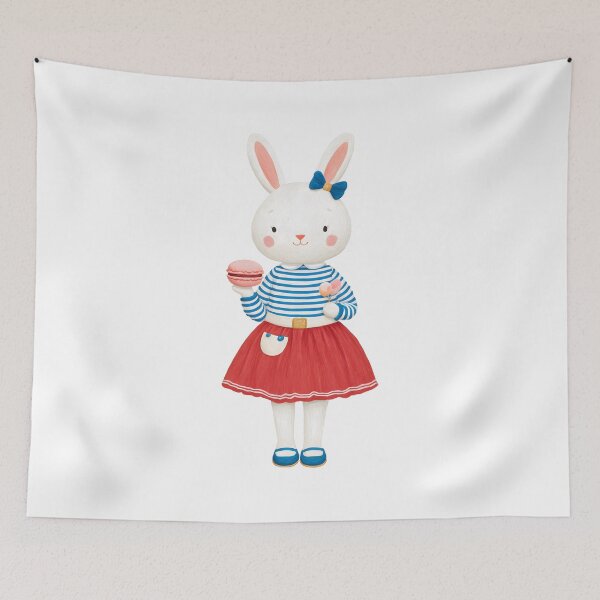 Item preview, Kawaii French Bunny Girl with Macaron Cute Paris Style Illustration designed and sold by BobaBunny76.