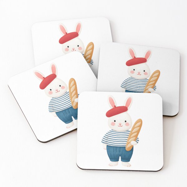 Item preview, Kawaii French Bunny with Baguette Cute Paris Style Illustration designed and sold by BobaBunny76.