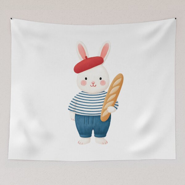 Item preview, Kawaii French Bunny with Baguette Cute Paris Style Illustration designed and sold by BobaBunny76.