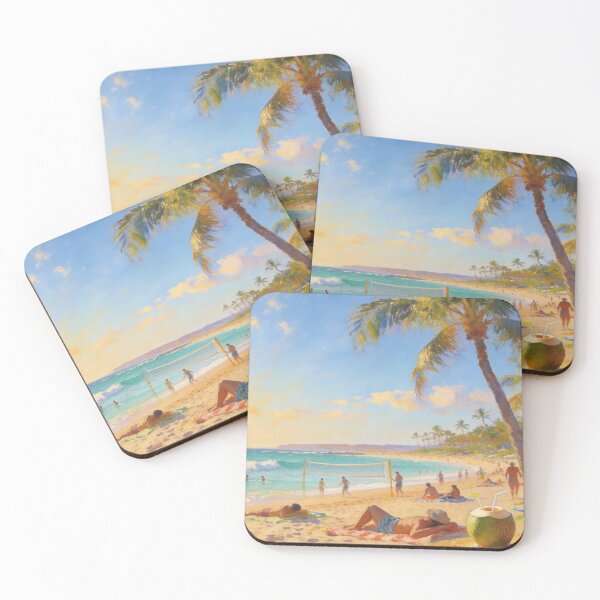 Item preview, Impressionist Beach Scene Painting, Lively Seaside with People Swimming & Relaxing Wall Art designed and sold by BlareBlare.