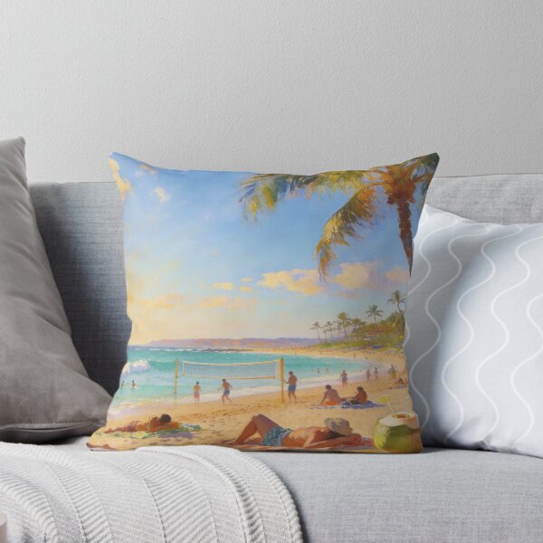 Aperçu de l'œuvre Impressionist Beach Scene Painting, Lively Seaside with People Swimming & Relaxing Wall Art créée et vendue par BlareBlare.