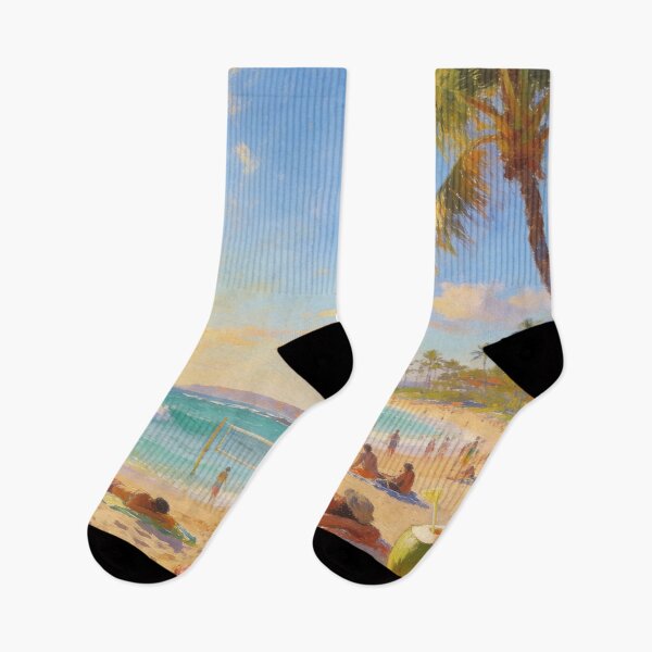 Item preview, Impressionist Beach Scene Painting, Lively Seaside with People Swimming & Relaxing Wall Art designed and sold by BlareBlare.
