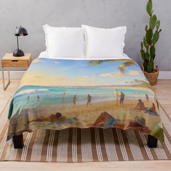 Item preview, Impressionist Beach Scene Painting, Lively Seaside with People Swimming & Relaxing Wall Art designed and sold by BlareBlare.