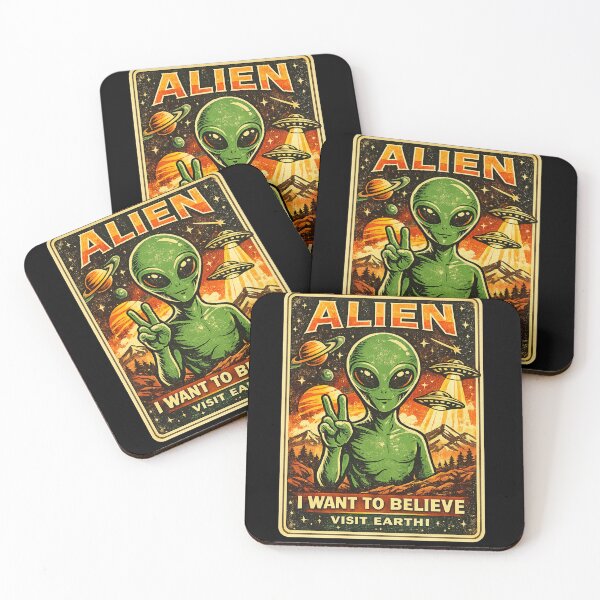 Item preview, Retro Alien Peace Sign – UFO Vintage Sci-Fi Poster | I Want to Believe designed and sold by AvalonTshirts.