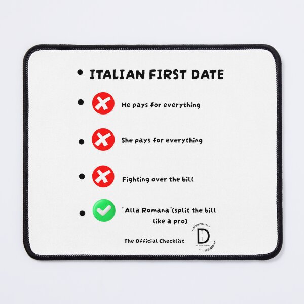 Item preview, Italian First Date Checklist - Alla Romana (Split The Bill) Funny designed and sold by TheItaliandilemma.