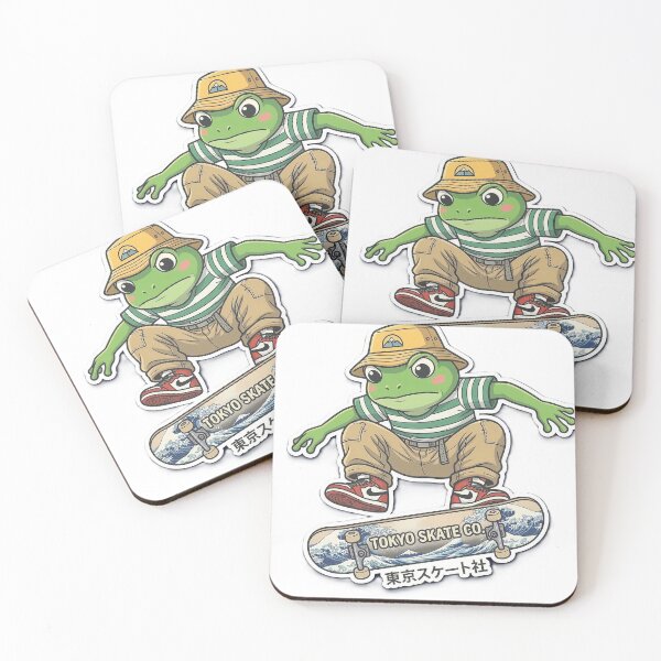 Item preview, Retro Skater Frog Doing an Ollie - Cute 90s Streetwear Mascot designed and sold by The Chill Pond.