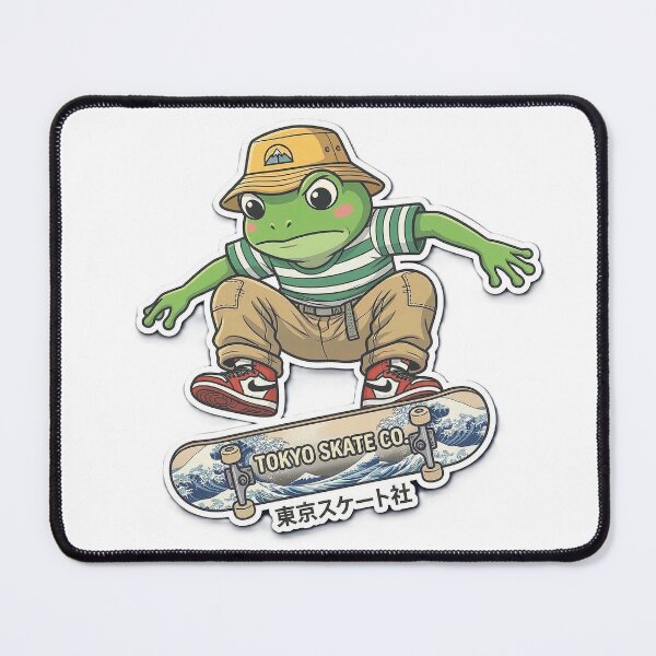 Item preview, Retro Skater Frog Doing an Ollie - Cute 90s Streetwear Mascot designed and sold by The Chill Pond.