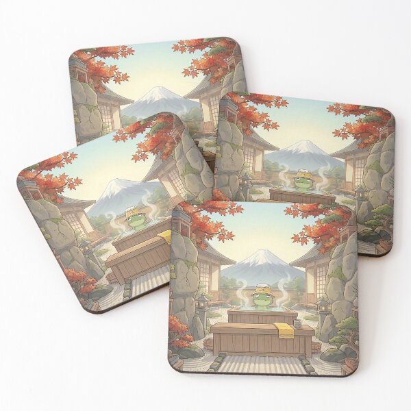 Item preview, Cute Retro Frog in Japanese Onsen - Mount Fuji Kawaii Chill Vibes designed and sold by The Chill Pond.