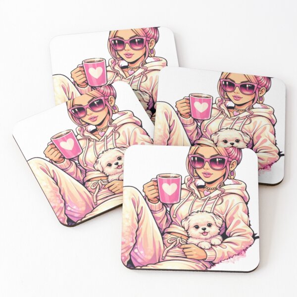 Item preview, Self-Care Queen – Cozy Pink Aesthetic Girl with Coffee & Dog designed and sold by Boryana12.