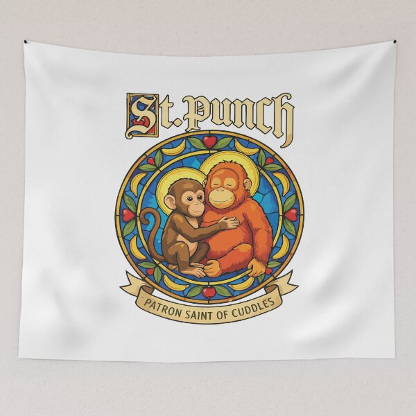 Item preview, St Punch Patron Saint of Cuddles Funny Monkey Meme Humor designed and sold by kiralynstration.