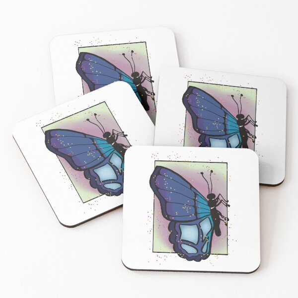 Item preview, Windswept Comic Art - Blue Butterfly with Pink and Yellow Background designed and sold by Jeanna’s Designs.