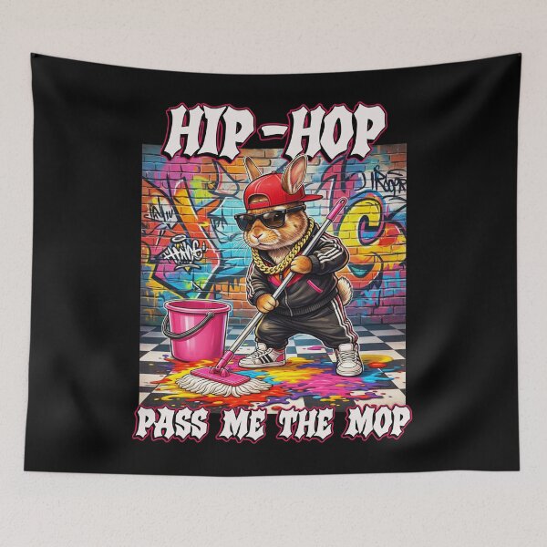 Item preview, Hip Hop Pass Me The Mop Funny Bunny Cleaning Meme designed and sold by schoolofbullies.
