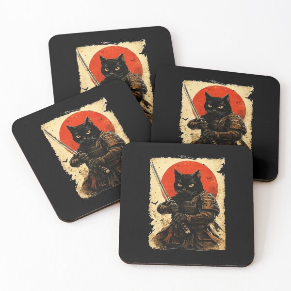 Item preview, Black Cat Samurai Vintage Japanese Warrior Illustration designed and sold by titanlevi.