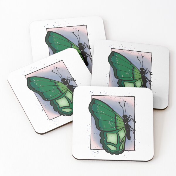 Item preview, Windswept Comic Art - Green Butterfly with Blue and Pink Background designed and sold by Jeanna’s Designs.