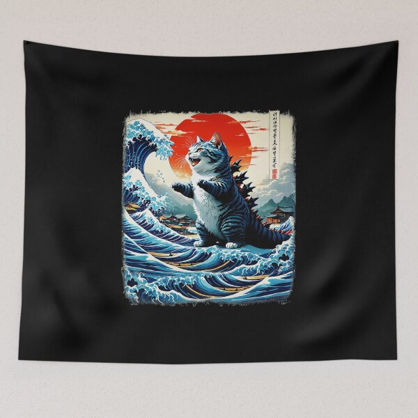 Item preview, Catzilla Great Wave Japanese Style Cat Illustration designed and sold by titanlevi.