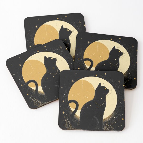 Item preview, Mystical Black Cat Under Golden Moon designed and sold by Moody Vibes Studio.