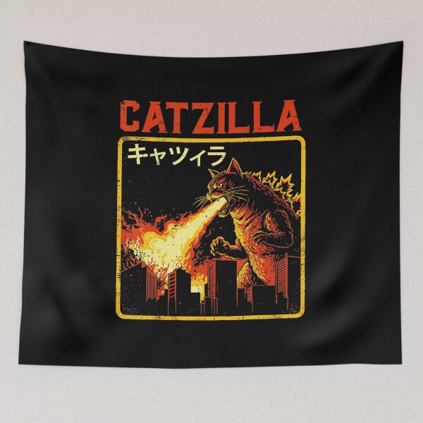Item preview, Catzilla Fire Breathing Cat Monster Retro Illustration designed and sold by titanlevi.