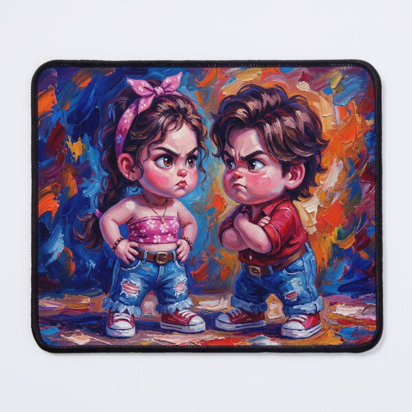 Item preview, Whimsical Big Eye Art of Cute Edgy Kids in Retro Denim and Red Sneakers designed and sold by ARTCREATESHOP.