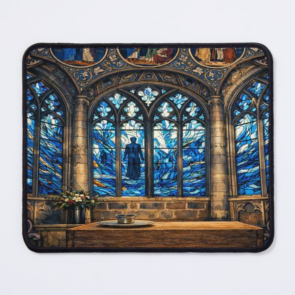 Item preview, Gothic Church Stained Glass – Medieval Cathedral Window Photography Print, Dark Blue Religious Aesthetic designed and sold by Dlilium.